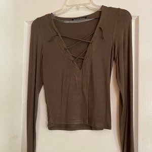 Brandy Melville Olive Green Lace Front Long Sleeve